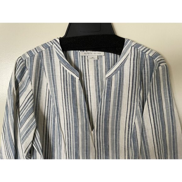 W by WORTH WOMENS Full length Blue White Striped Linen TUNIC V-NECK Size M - Picture 3 of 10
